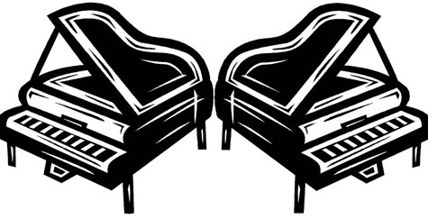 Dueling pianos illustration.