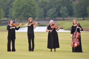 String ensemble quartet playing in a field.